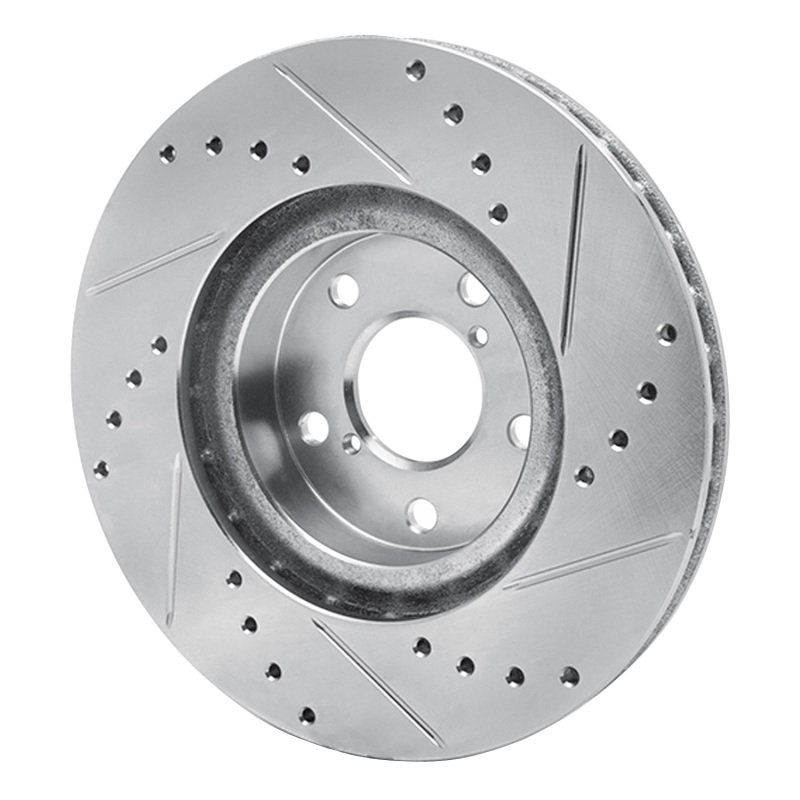 Subaru Impreza Brake Rotor (1) - Front Left - R1 Concepts - Drilled & Slotted - Silver - `17-`23